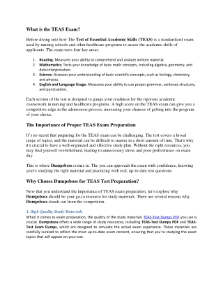Prepare Like a Pro with DumpsBoss TEAS-Test Study Guide