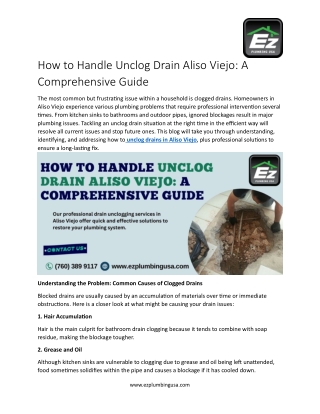How to Handle Unclog Drain Aliso Viejo, A Comprehensive Guide