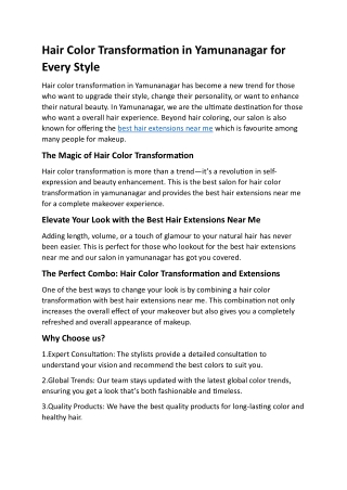 Hair Color Transformation in Yamunanagar for Every Style