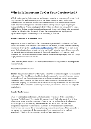 Why Is It Important To Get Your Car Serviced