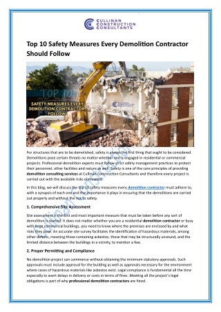 Top 10 Safety Measures Every Demolition Contractor Should Follow