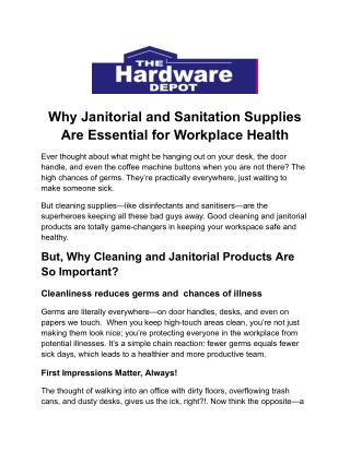 Why Janitorial and Sanitation Supplies Are Essential for Workplace Health - The Hardware Depot