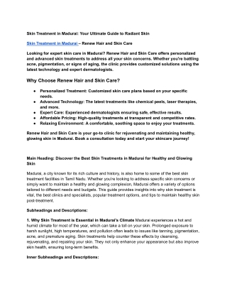 Skin Treatment in Madurai - Renew Hair and Skin Care