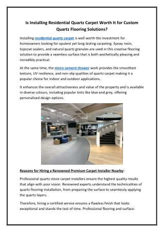 Is Installing Residential Quartz Carpet Worth It for Custom Quartz Flooring Solutions