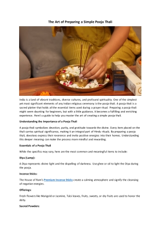 The Art of Preparing a Simple Pooja Thali