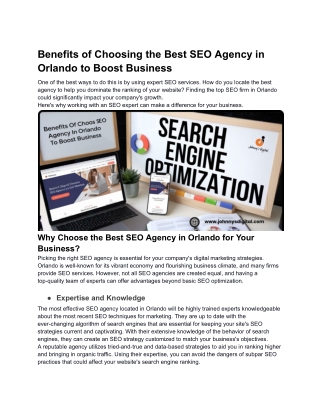 Benefits of Choosing the Best SEO Agency in Orlando to Boost Business