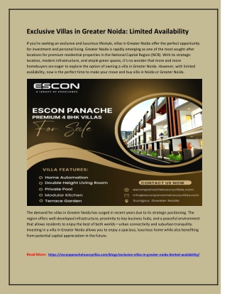 Exclusive Villas in Greater Noida: Limited Availability