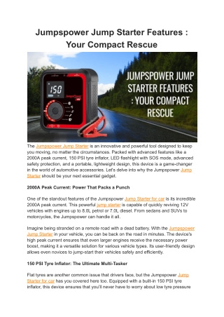 Jumpspower Jump Starter Features : Your Compact Rescue