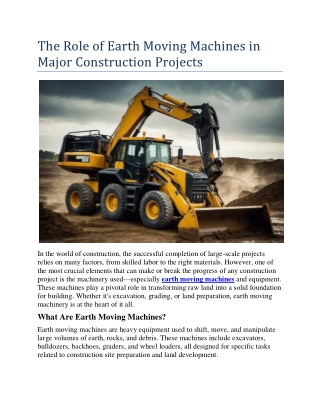 The Role of Earth Moving Machines in Major Construction Projects