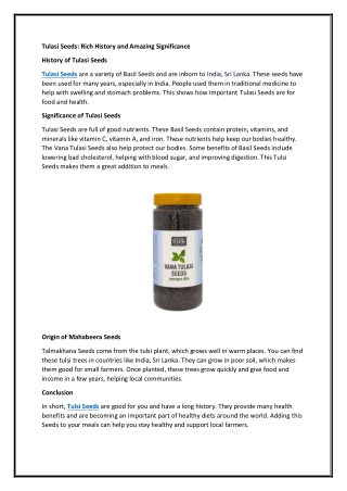 Tulasi Seeds: Rich History and Amazing Significance