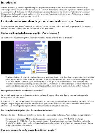 Le rôle du webmaster dans la gestion d'un site de mairie performant