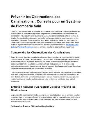 Prévenir les Obstructions des Canalisations _ Conseils pour un Système de Plomberie Sain