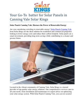 Your Go-To  batter for Solar Panels in Canning Vale Solar Kings