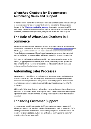 WhatsApp Chatbots for E-commerce-Automating Sales and Support