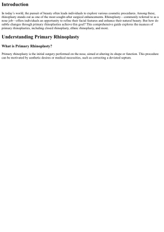 Enhancing Natural Beauty with Subtle Changes Through Primary Rhinoplasties