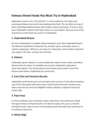 Famous Street Foods You Must Try in Hyderabad – A Flavorful Journey