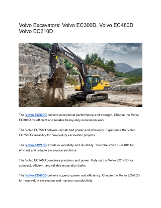 Volvo Excavators: Volvo EC300D, Volvo EC480D, Volvo EC210D