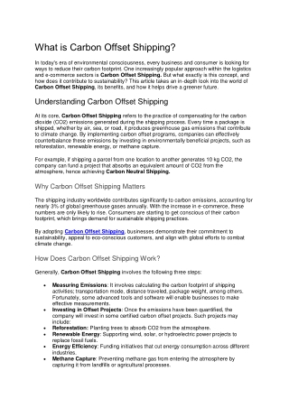 What is Carbon Offset Shipping