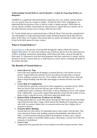 Understanding Normal Delivery and Its Benefits