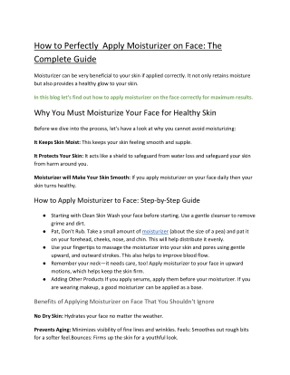 How to Perfectly  Apply Moisturizer on Face: The Complete Guide