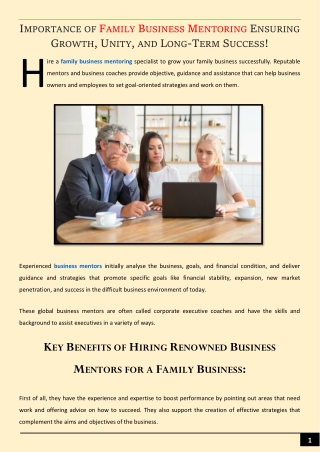 Importance of Family Business Mentoring Ensuring Growth, Unity, and Long-Term Success!