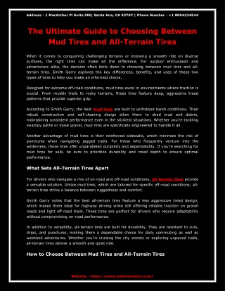 Choosing Between Mud Tires and All-Terrain Tires