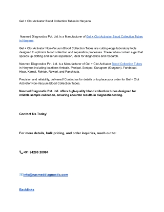 Gel   Clot Activator Blood Collection Tubes in Haryana