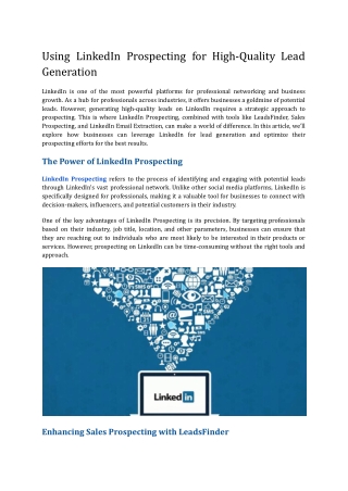 Using LinkedIn Prospecting for High-Quality Lead Generation