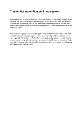 Hot Water Plumber Adamstown