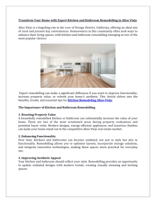 Transform Your Home with Expert Kitchen and Bathroom Remodelling in Aliso Viejo