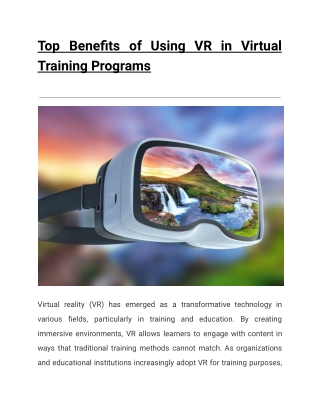 Top Benefits of Using VR in Virtual Training Programs