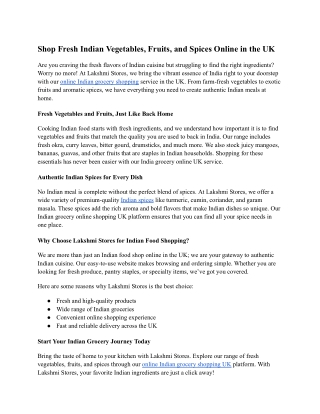 Shop Fresh Indian Ingredients Online with Lakshmi Stores