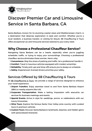 Discover Premier Car and Limousine Service in Santa Barbara, CA