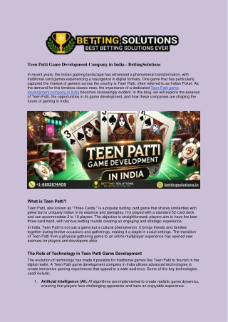 TopTeen Patti Game Development Company in India-BettingSolutions