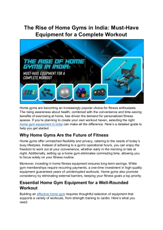 The Rise of Home Gyms in India - Must-Have Equipment for a Complete Workout