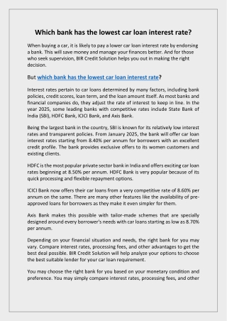 Which bank has the lowest car loan interest rate?