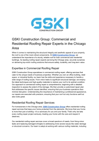 GSKI Construction Group_ Commercial and Residential Roofing Repair Experts in the Chicago Area
