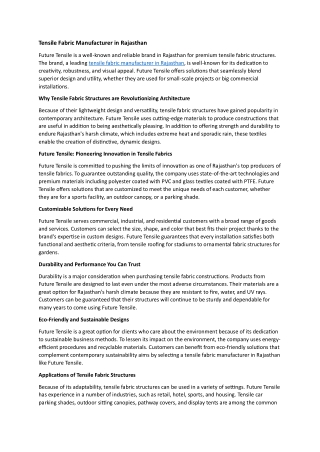 Tensile Fabric Manufacturer in Rajasthan