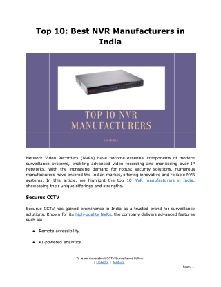 Top 10 : Best NVR Manufacturers in India