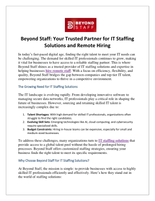 Beyond Staff Your Trusted Partner for IT Staffing Solutions and Remote Hiring