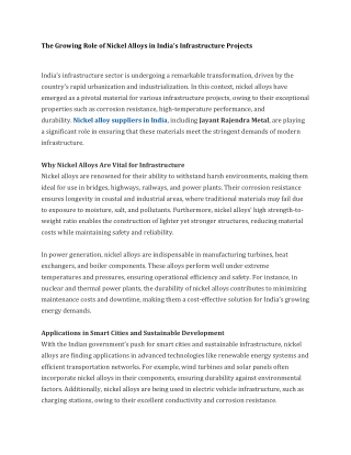 The Growing Role of Nickel Alloys in India’s Infrastructure Projects