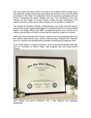 San Jose State University Fake Diploma Fake Degree