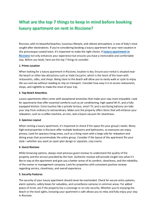 7 things to keep in mind before booking luxury apartment on rent in Riccione