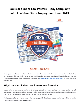 Louisiana Labor Law Posters – OSHA and Wage Notices
