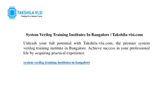 System Verilog Training Institutes In Bangalore Takshila-vlsi.com