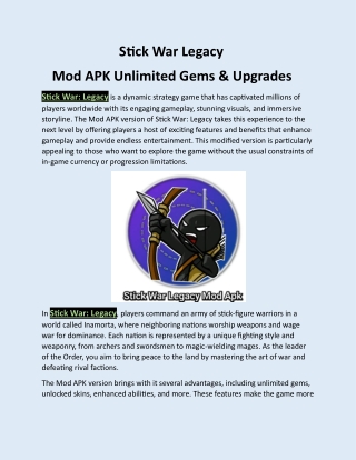 Stick War Legacy Mod APK – Unlimited Gems & Upgrades