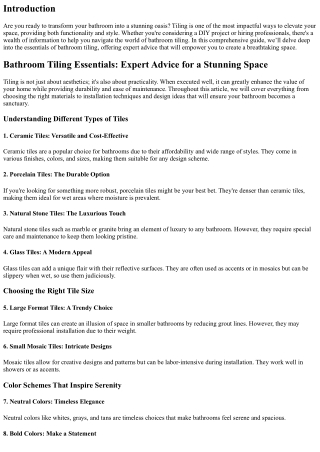 Bathroom Tiling Essentials: Expert Advice for a Stunning Space