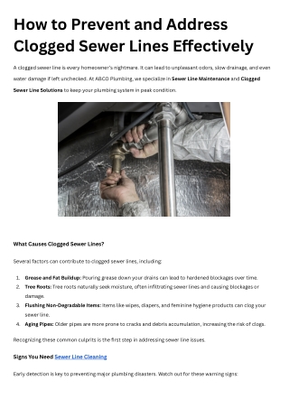 How to Prevent and Address Clogged Sewer Lines Effectively