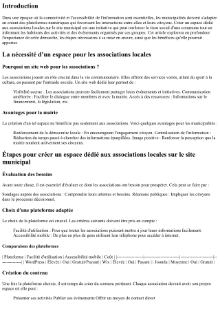 Créer un espace dédié aux associations locales sur le site municipal