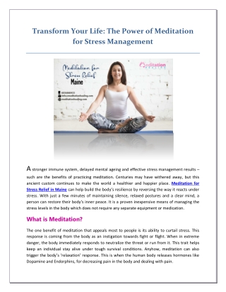 Transform Your Life: The Power of Meditation for Stress Management